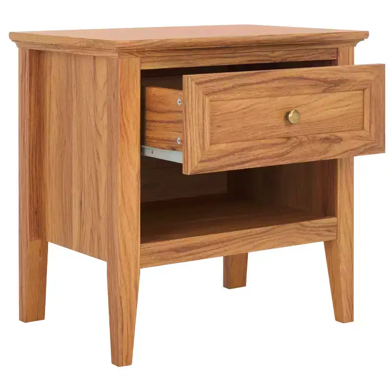 1-Drawer 1-Shelf Nightstand with Gold Pulls, Walnut Finish Bedside Table