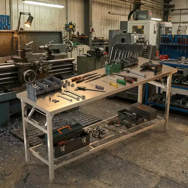 Stainless Steel Folding Table Workbench, Metal Table with Under Shelf for Kitchen Garage Commercial Use Home