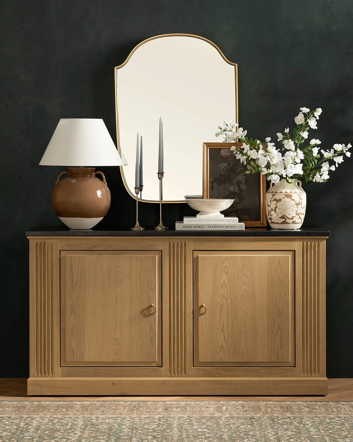 Traditional Drift Oak Sideboard with Vertical Fluting & Wire-Brushed Texture for Living Room