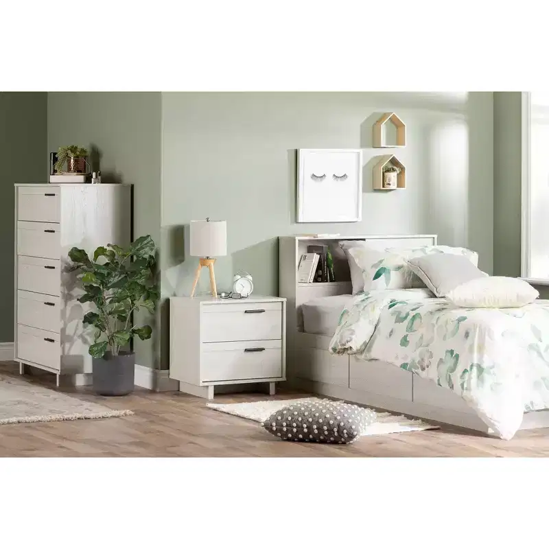 2-Drawer Nightstand White Particle Board