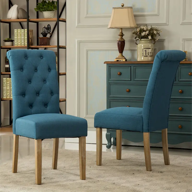 Roundhill Amonia 7-piece Dining Set, Turned-Leg Dining Table with 6 Tufted Chairs