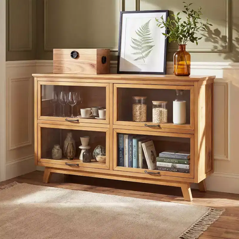 Christopher Knight Home Emerson Mid-Century Modern Wood Storage Cabinet with 4 Glass Doors