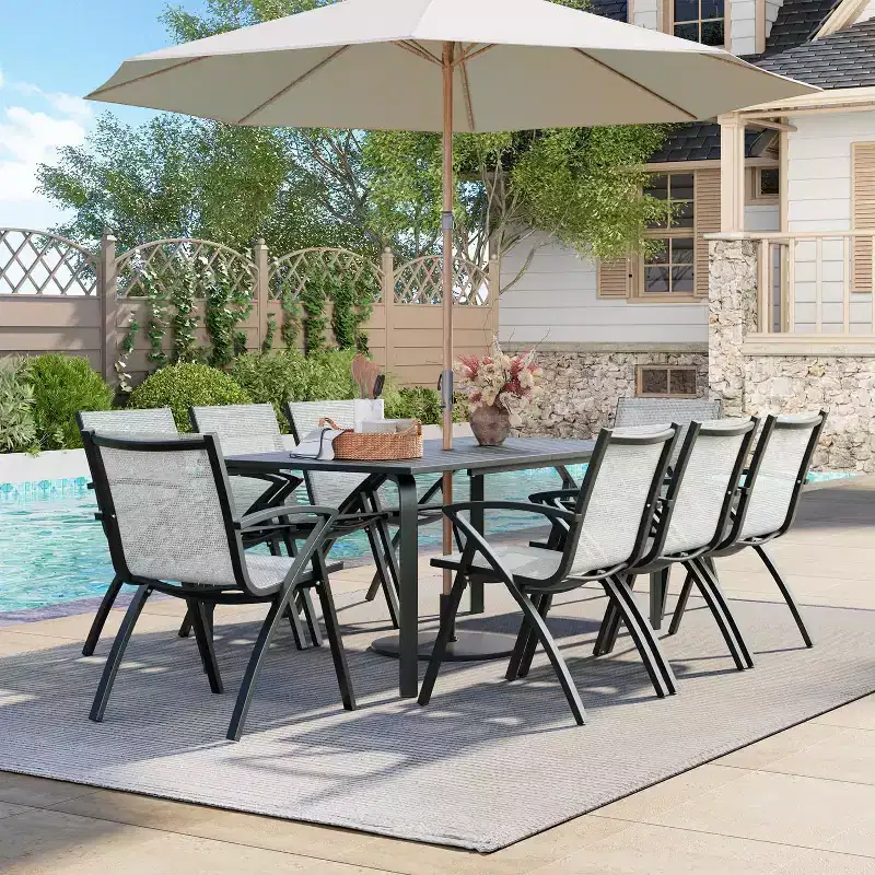 CuisinSmart 71 Modern Outdoor Dining Table with Umbrella Hole, Weatherproof & Rust-Proof Design for Restaurants, Backyards, Poolside