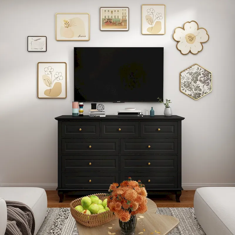 3-Drawer Farmhouse Dresser with Handicraft Wood Ring Motif