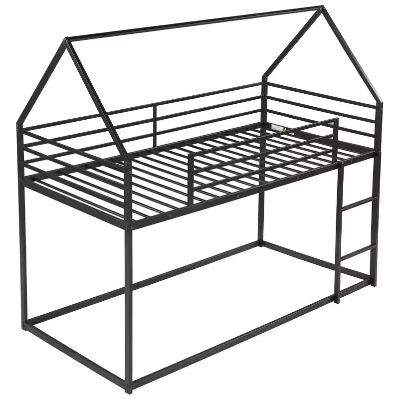 Metal Twin over Twin House-Shaped Bunk Bed with Built-in Ladder