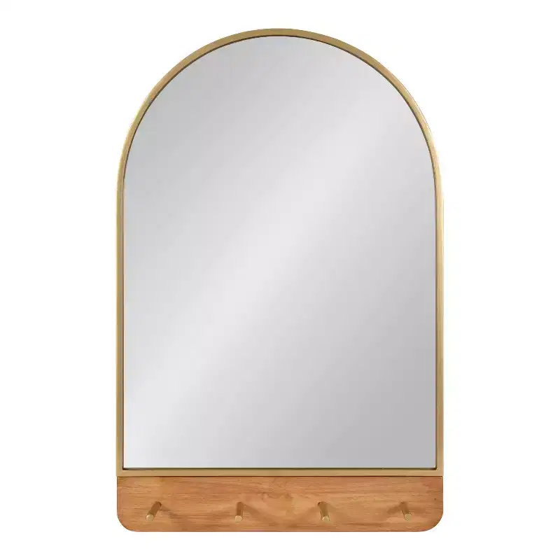 Kate and Laurel Schuyler Arch Wall Mirror with Hooks, 20x31, Natural