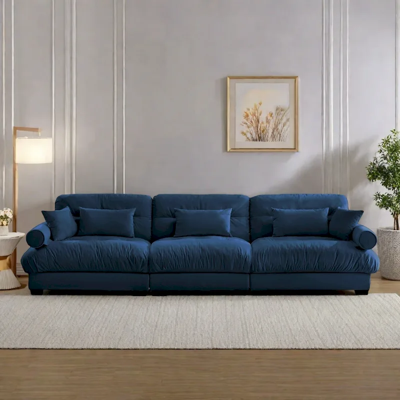 130 Velvet Modular 5-Seat Sofa with Cloud Cushion Sectional and Bolster Headrests