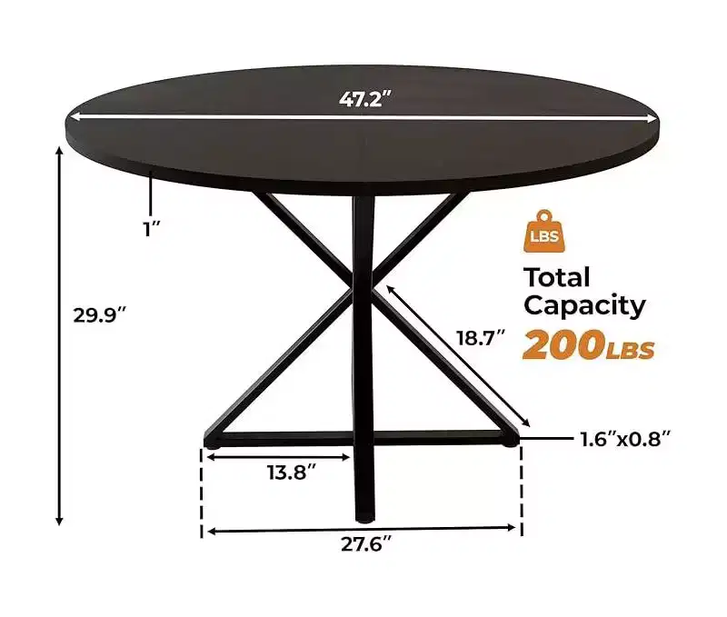47 in Round Dining Table for 4, Wooden Circle Dinner Table, Heavy Duty Metal Pedestal & 4 Parts of Tabletop, Round Pedestal Kitchen Tables