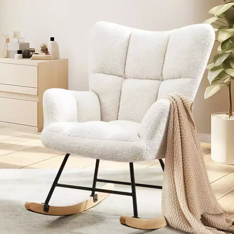 Teddy Upholstered Glider Rocker, Modern Chair with High Backrest, 250lbs Capacity, Rocking Accent Chairs for Living Room, Nursery, Bedroom
