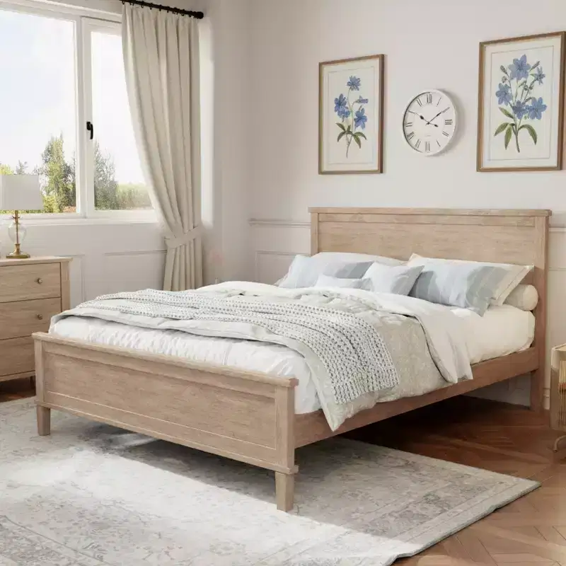 Polibi Mid-Century Modern Solid Wood Platform Bed