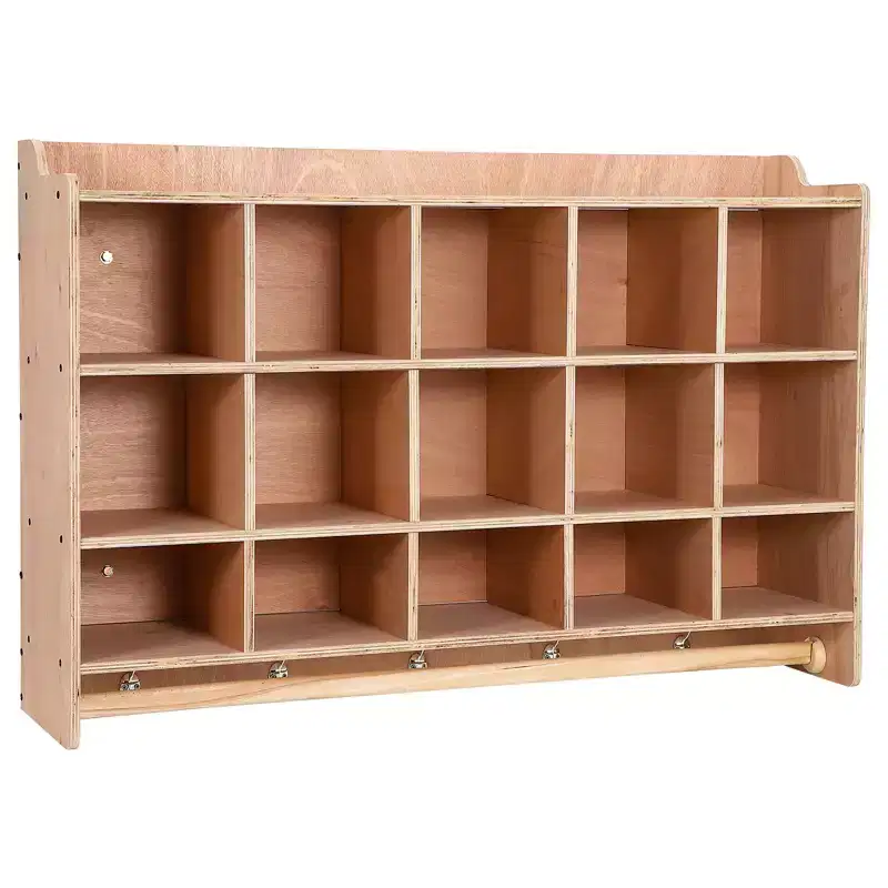 5-Section School Storage Locker, Wooden Storage Cabinet with Casters, Classroom Cubbies for Storage, Wood Locker for Home, Office, School,Gym