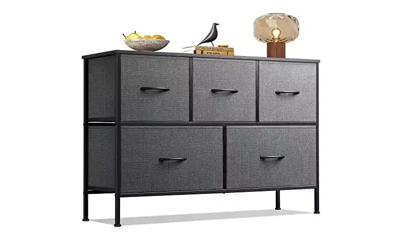 Dresser for Bedroom with 5 Drawers, Long Storage Tower Organizer Unit, Fabric Dresser
