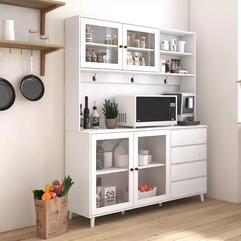 Okak 63in Pantry Cabinets, Freestanding Kitchen Cabinet with 4 Doors and 4 Drawers, Storage Cabinet for Living Room, Dining Room