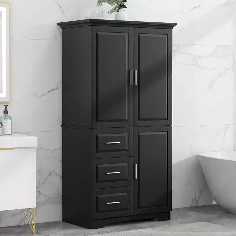 MAYEERTY White Tall Wide Storage Cabinet with Doors 3 Drawers for Bathroom Office