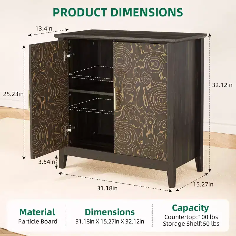 Buffet Cabinet, 32 Coffee Bar Cabinet with Adjustable Shelf Storage Cabinet for Living Room, Entryway