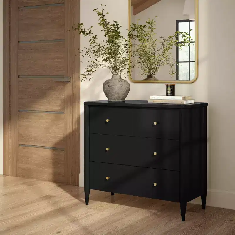 3 Drawer Dresser with Divided Top Drawer, Mid-Century Modern