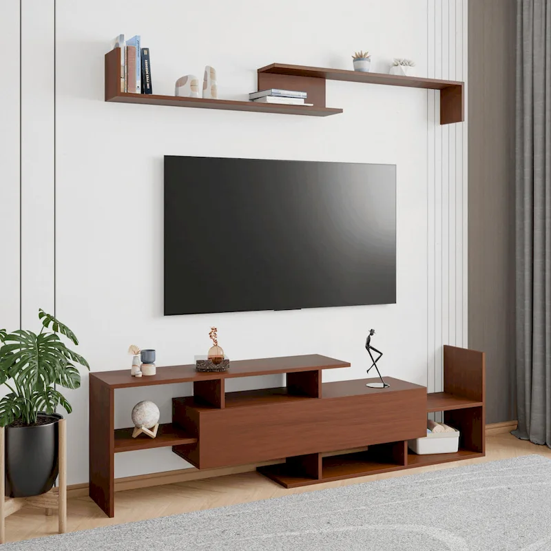 Surrey 60.2 2 Pc 1-Drawer Floating TV Stand Media Console with Open Shelves