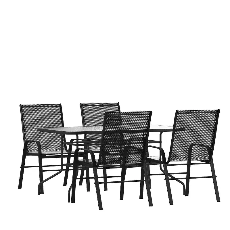 Flash Furniture Brazos 5 Piece Outdoor Patio Dining Set - Tempered Glass Patio Table, 4 Flex Comfort Stack Chairs