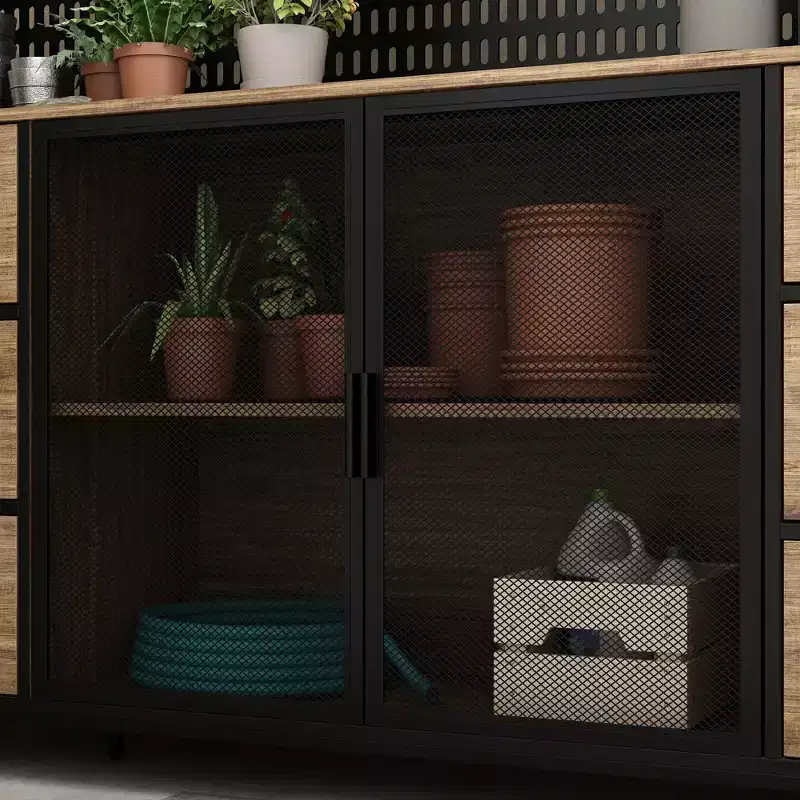 Famapy Brown Woodgrain Multifunctional Kitchen Cabinet Kitchen Sideboard with Hanging Shelf Display Shelf