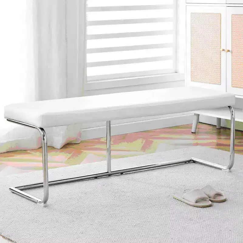 Leather Bench with Silver Metal Legs