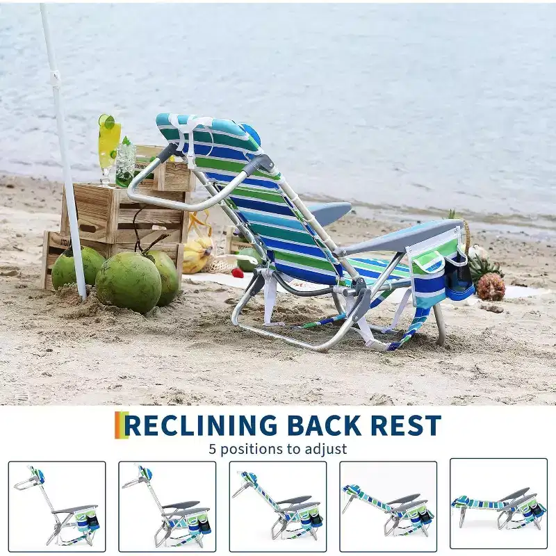 5 Reclining Positions, Lightweight Folding Outdoor Lounge, Portable Backpack Beach Chair 2 Pack  300lbs Capacity, Backpack Straps