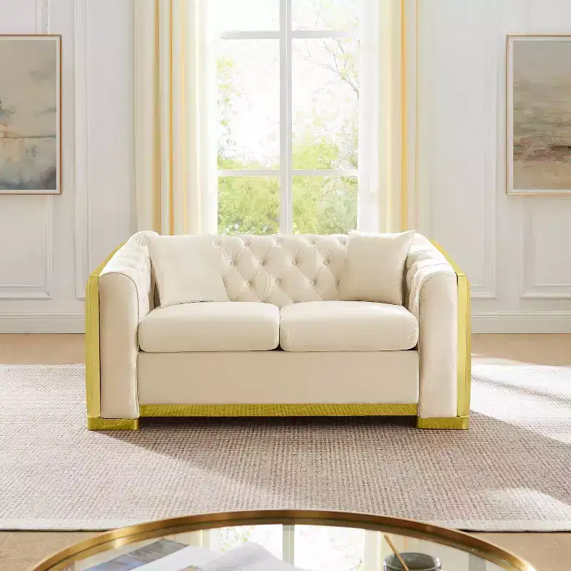GDFStudio Tom 2 Piece Mid-Century Modern Chesterfield Velvet Upholstered 5-Seater Sofa Set with 4 Pillows