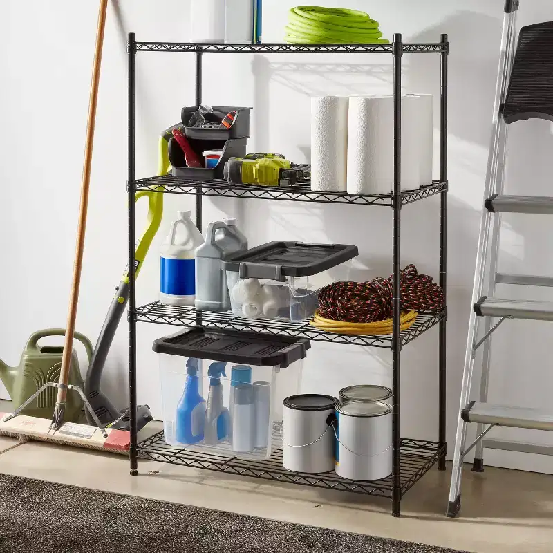 4 Tier Wide Wire Shelving Black - Brightroom™: Steel Storage Shelves, Adjustable Wire Rack, 350 lb Capacity