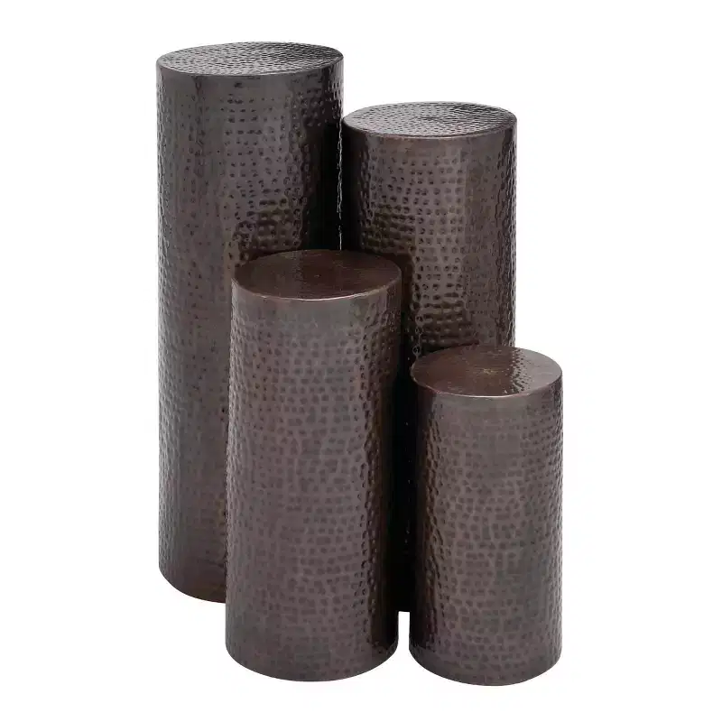 Set of 4 Industrial Metal Pedestal Tables Brown - Olivia & May: No Assembly, Textured Finish