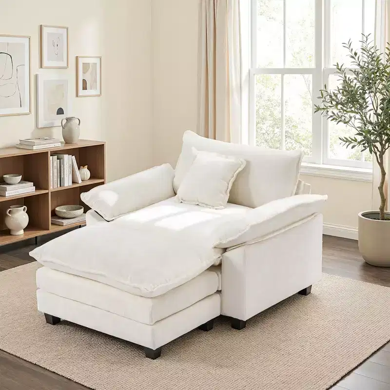 Oversized Chenille Accent Chair with Ottoman