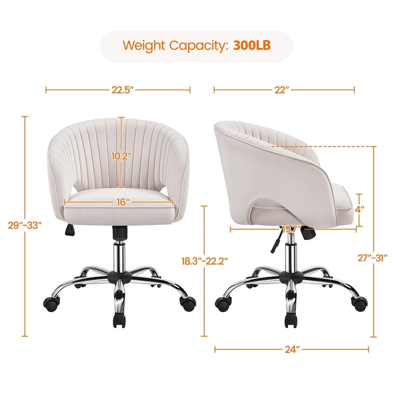 Yaheetech Velvet Office Chair with Tufted Barrel Back, Rolling Wheels, Adjustable Seat Height - N/A