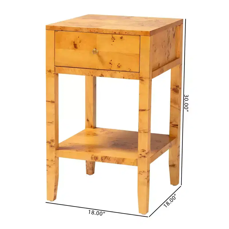 bali & pari Ghina Wood 1 Drawer Nightstand Light Mappa Burl