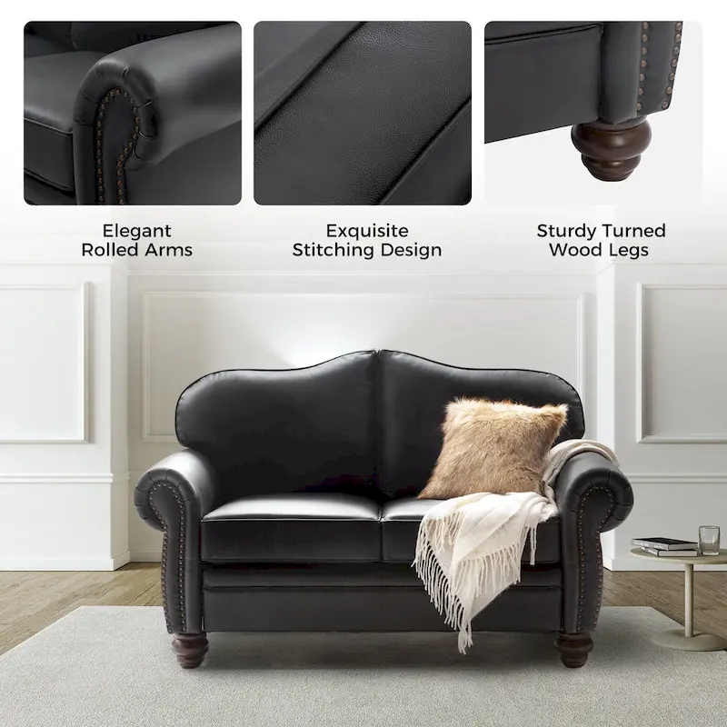 Angel Transitional Genuine Leather Sofa With Tufted Back by