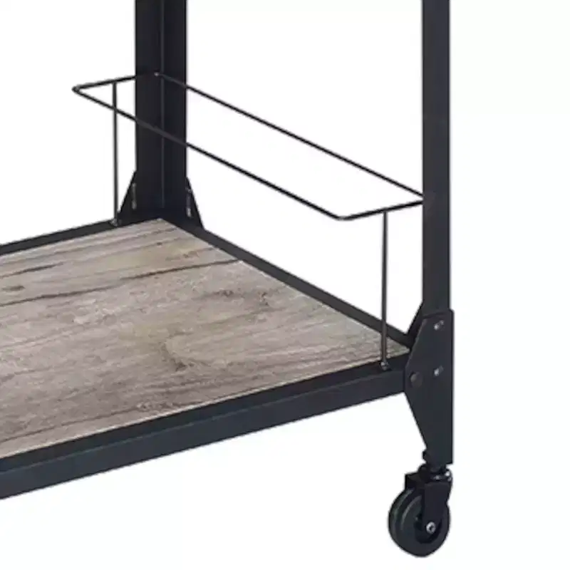 Rustic Oak Bar Serving Cart – Charcoal Finish, Caster Wheels