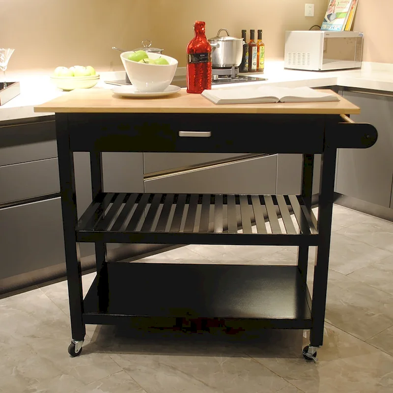Kitchen Island Cart with Solid Wood Top and Locking Wheels