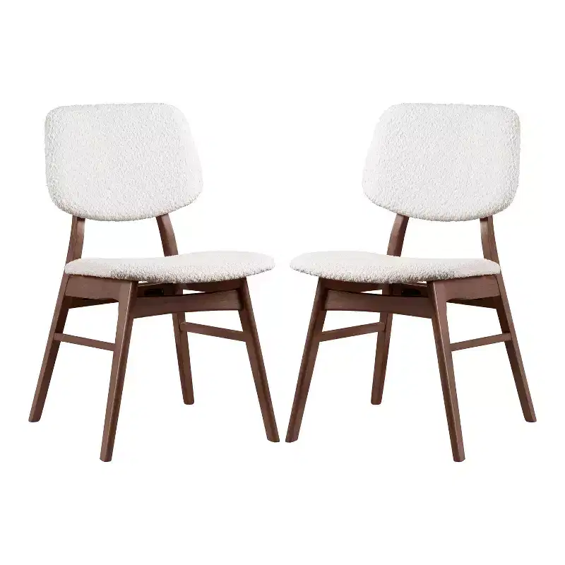 HOMES: Inside + Out Set of 2 Aspen Grove Mid-Century Modern Boucle Dining Chairs Walnut