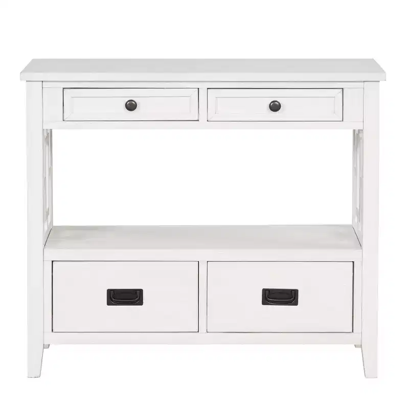 36'' Farmhouse Wood Console Table with 4 Drawers and 1 Storage Shelf for Entryway and Living Room, Antique White