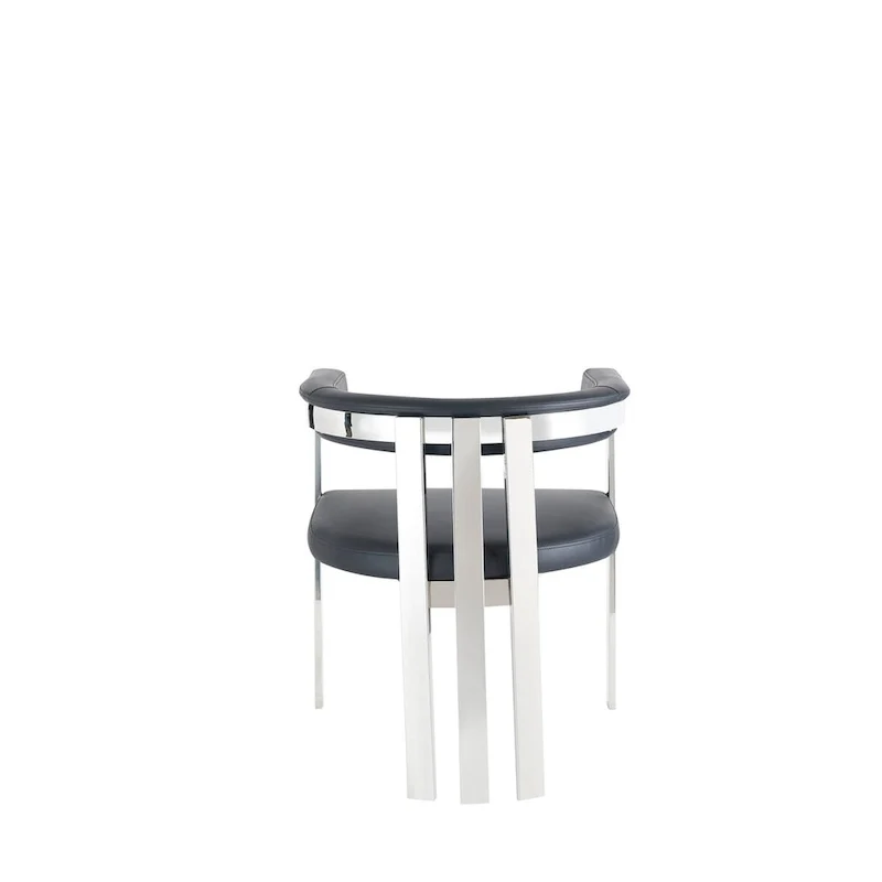 Modrest Pontiac Modern Black Vegan Leather and Stainless Steel Dining Chair
