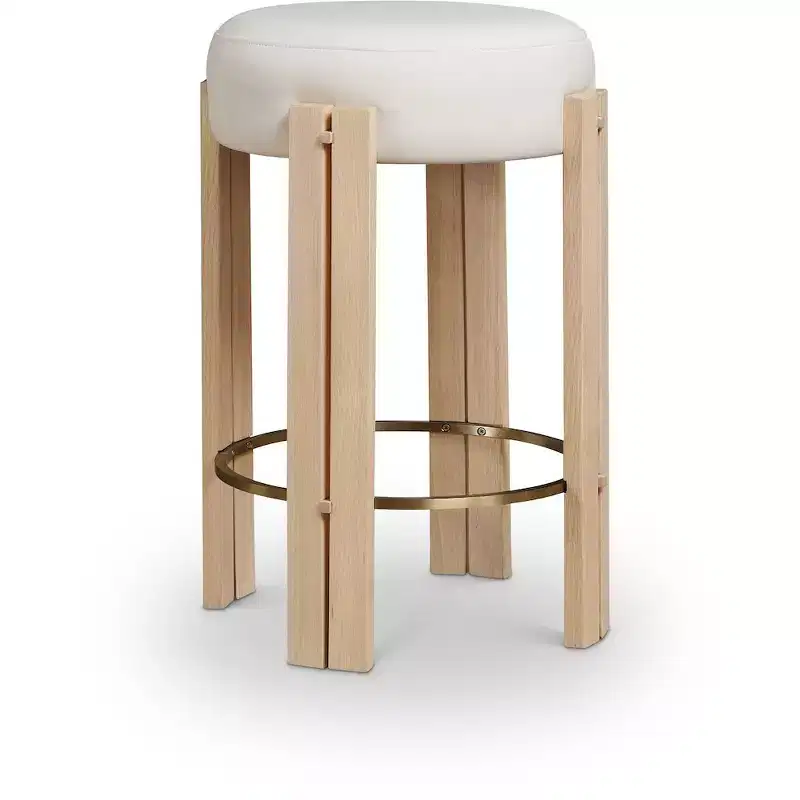 Cream Faux Leather Backless Counter Stool, Brushed Brass Frame, Seats 1
