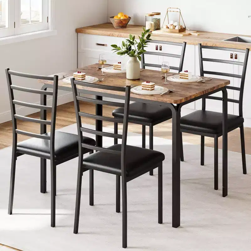 Dining Table Set for 4, Kitchen Table and Chairs for 4, 5 Piece Kitchen Dining Room Table Set,Wood Modern Rectangle Dinner Table With Upholstered Seat