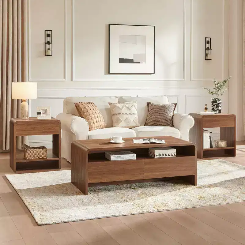 AMERLIFE 3-Piece Living Room Table Set with Storage Drawers, Coffee Table & 2 End Tables
