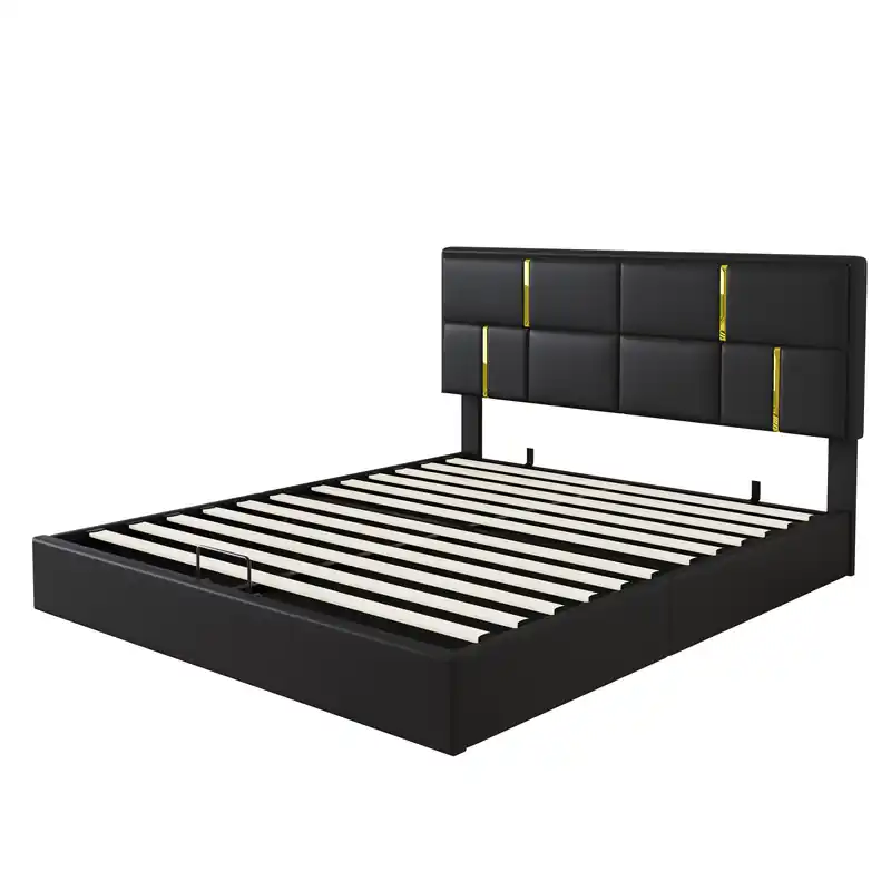 Upholstered Platform Bed With Hydraulic Storage And Velvet Frame,queen Size,black Queen Bed
