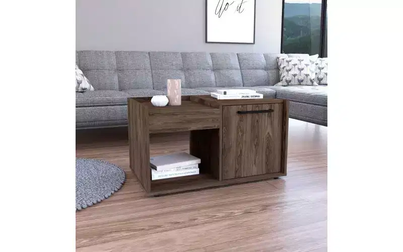 Velvet Coffee Table with Open Shelf and Single Door Cabinet