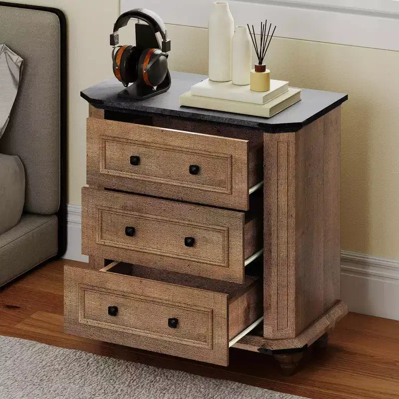 Nightstand with 3 Drawers Bedside Table Small Dresser for Bedroom Rustic Brown