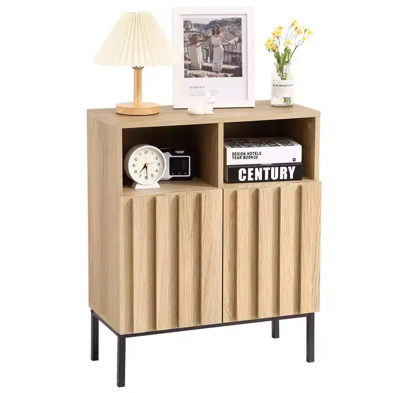 COZONY 28.7 H Industrial Buffet Cabinet, Modern Sideboard with Fluted Panel Door & Metal Legs for Living Room Dining Room