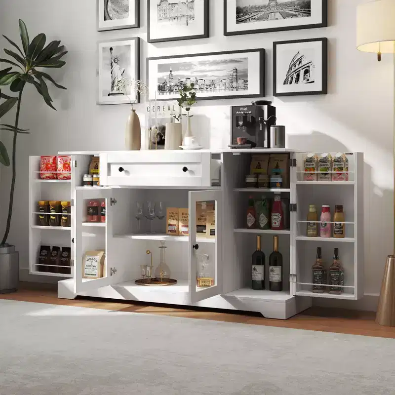 Farmhouse Sideboard Buffet Cabinet with Storage, Kitchen Storage Cabinet with Drawer & Adjustable Shelves for Living Room Hallway