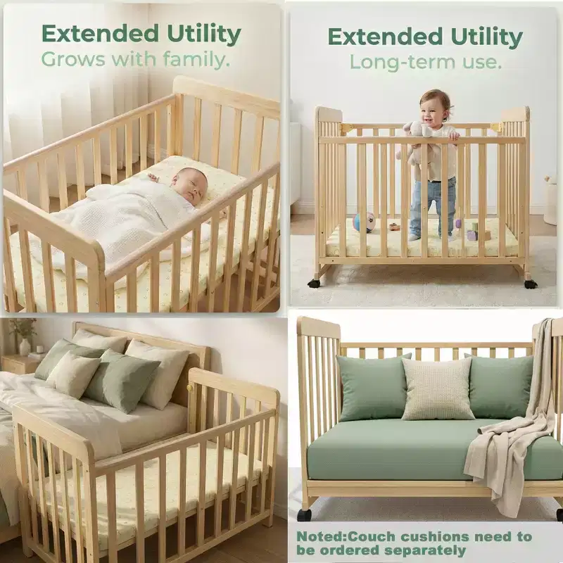 Dublin 3-in-1 Convertible Bedside Crib — Solid Pine, Rolling Wheels, 100 lb Capacity