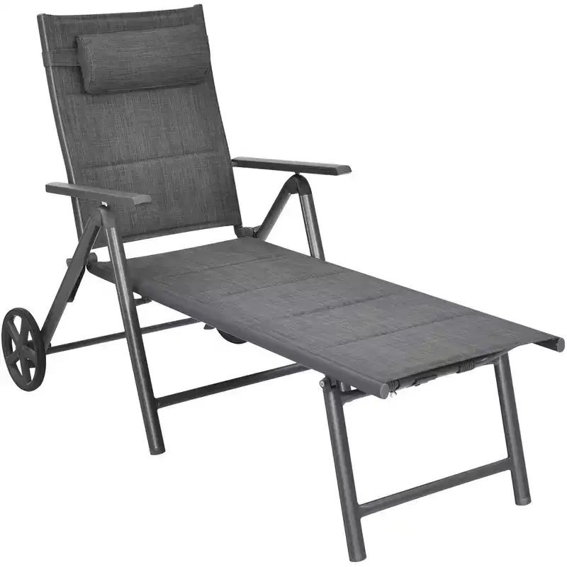 Costway Patio Reclining Chaise Lounge Padded Chair Aluminum Adjust Neck Pillow