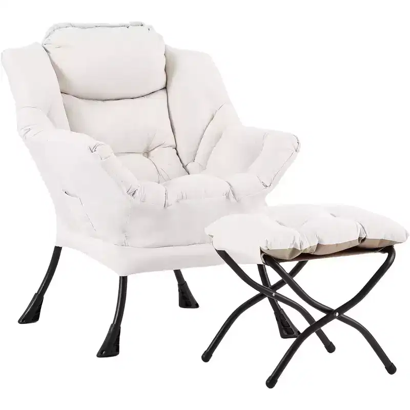 Accent Leisure Armchair with Ottoman, Side Pocket & Armrests – Dark Grey