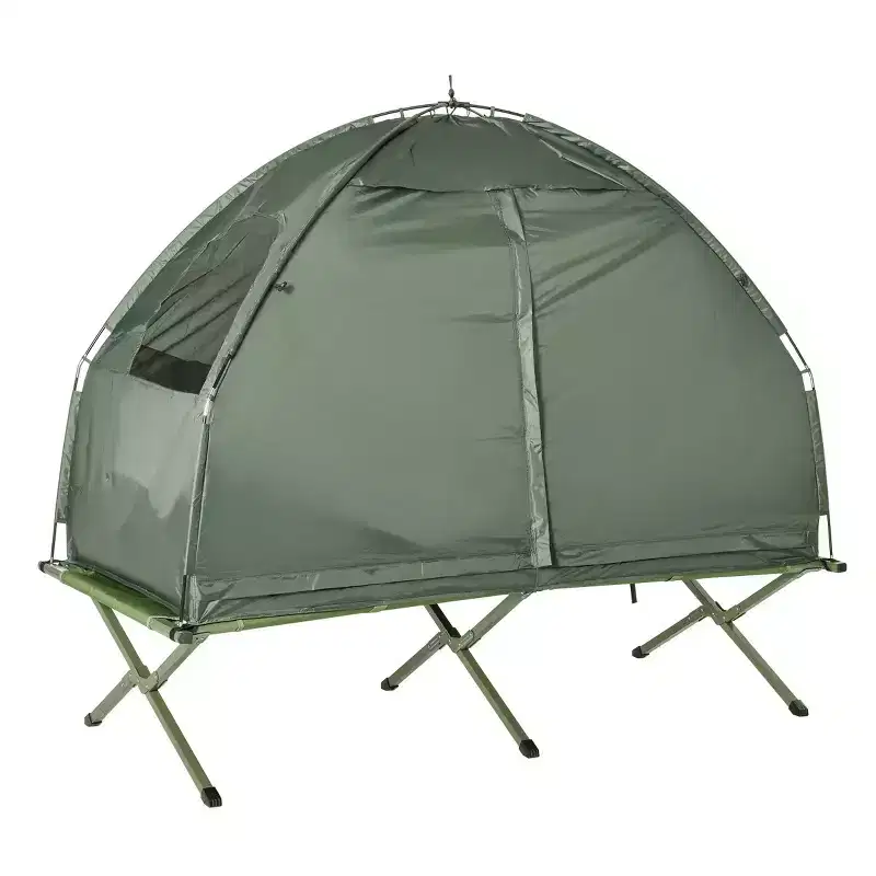 All-in-One Folding Camping Cots for Adults, Elevated Tent with Sleeping Bag, Thick Air Mattress Pad, Portable Single Sleeping Cot Camping Bed