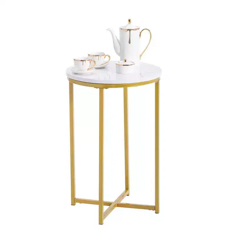 Karl Home | Simple Round End Table Marble White